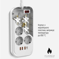 Мережевий фільтр живлення ColorWay CW-CHE64PDW, 6 розеток/4USB 2M (CW-CHE64PDW) Diawest