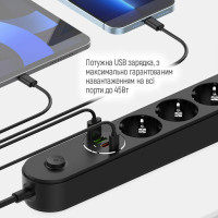 Мережевий фільтр живлення ColorWay CW-CHE44PDB, 4 розетки/4USB 2M (CW-CHE44PDB) Diawest