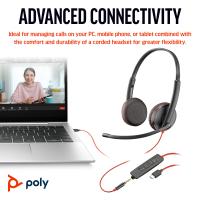 Навушники Poly BlackWire C3225 USB-C HS Stereo +3.5mm Plug +USB-C/A Adapter (Bulk) Black (8X229A6) Diawest