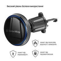 Універсальний автотримач ColorWay MagSafe 360° Air Vent 15W Black (CW-CHMW041Q-BK) Diawest