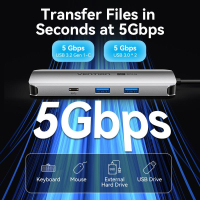 Концентратор Vention USB 3.1 Type-C to HDMI 4K60Hz/USB 3.0x2/RJ45/SD/TF/3.5mm/PD 100W Hub 9-in-1 (TQMHB) Diawest