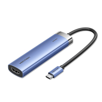 Концентратор Vention USB 3.1 Type-C to HDMI/USB 3.0x3/PD 100W Blue Aluminum Alloy Hub 5-in-1 (TGESB) Diawest