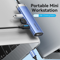 Концентратор Vention USB 3.1 Type-C to HDMI/USB 3.0x3/PD 100W Blue Aluminum Alloy Hub 5-in-1 (TGESB) Diawest