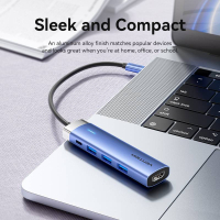 Концентратор Vention USB 3.1 Type-C to HDMI/USB 3.0x3/PD 100W Blue Aluminum Alloy Hub 5-in-1 (TGESB) Diawest