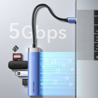 Концентратор Vention USB 3.1 Type-C to HDMI/USB 3.0x3/PD 100W Blue Aluminum Alloy Hub 5-in-1 (TGESB) Diawest