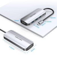 Концентратор Vention USB 3.1 Type-C to HDM/USB 3.0х3//PD 100W 5-in-1 (THFHB) Diawest