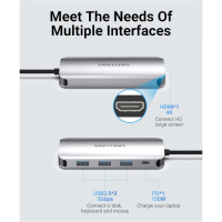 Концентратор Vention USB 3.1 Type-C to HDM/USB 3.0х3//PD 100W 5-in-1 (THFHB) Diawest