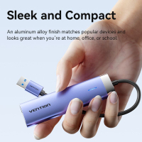 Концентратор Vention USB 3.0 to USB 3.0x3/RJ45/Type-C Hub Blue Aluminum Alloy 5-in-1 (TGFSB) Diawest