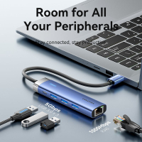 Концентратор Vention USB 3.0 to USB 3.0x3/RJ45/Type-C Hub Blue Aluminum Alloy 5-in-1 (TGFSB) Diawest