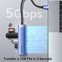 Концентратор Vention USB 3.0 to USB 3.0x3/RJ45/Type-C Hub Blue Aluminum Alloy 5-in-1 (TGFSB) Diawest