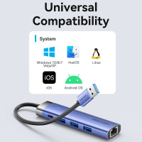 Концентратор Vention USB 3.0 to USB 3.0x3/RJ45/Type-C Hub Blue Aluminum Alloy 5-in-1 (TGFSB) Diawest