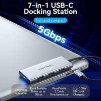 Концентратор Vention USB 3.1 Type-C to HDMI/USB 3.0x3/SD/TF/PD 100W 7-in-1 (TOPHB) Diawest