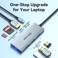 Концентратор Vention USB 3.1 Type-C to HDMI/USB 3.0x3/SD/TF/PD 100W 7-in-1 (TOPHB) Diawest