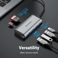 Концентратор Vention USB 3.1 Type-C to 3хUSB 3.0/TF/SD/PD 87W 6-in-1 (TGRHB) Diawest