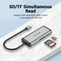 Концентратор Vention USB 3.1 Type-C to 3хUSB 3.0/TF/SD/PD 87W 6-in-1 (TGRHB) Diawest
