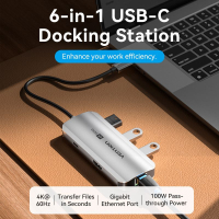 Концентратор Vention USB 3.1 Type-C to HDMI 4K60Hz/USB 3.0x3/RJ45/PD 100W 6-in-1 (TQHHB) Diawest