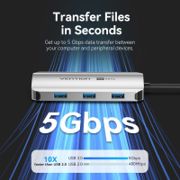 Концентратор Vention USB 3.1 Type-C to HDMI 4K60Hz/USB 3.0x3/RJ45/PD 100W 6-in-1 (TQHHB) Diawest