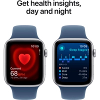 Смарт-годинник Apple Watch SE 2024 GPS 44mm Silver Aluminium Case with Denim Sport Band - M/L (MXER3QH/A) Diawest
