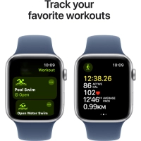 Смарт-годинник Apple Watch SE 2024 GPS 44mm Silver Aluminium Case with Denim Sport Band - M/L (MXER3QH/A) Diawest