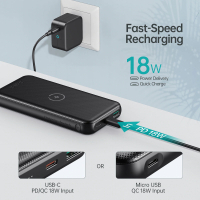 Батарея універсальна Choetech 10000mAh, PD/3.0/18W, QC/3.0, Wireless 10W (B650-V2-CC-BK) Diawest