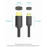 Кабель мультимедійний HDMI A to HDMI C (mini), 1.5m V2.0 4K 60Hz 18Gbps HDR Dolby Vention (AGHBG) Diawest