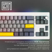 Клавіатура Epomaker Shadow-X 70 Wisteria Linear Switch Hot-Swap LCD Screen RGB Wireless/Bluetooth/USB UA White (SHX-W-WL) Diawest