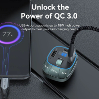 FM модулятор Vention PD 54W 3-Port USB (C+A+A) LED/USB Flash/Bluetooth, вольтметр (FFLB0) Diawest