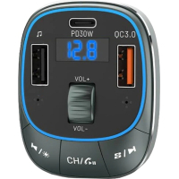 FM модулятор Vention PD 54W 3-Port USB (C+A+A) LED/USB Flash/Bluetooth, вольтметр (FFLB0) Diawest