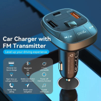 FM модулятор Vention PD 54W 3-Port USB (C+A+A) LED/USB Flash/Bluetooth, вольтметр (FFLB0) Diawest