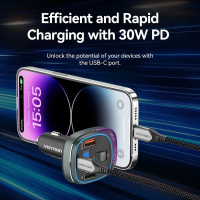 FM модулятор Vention PD 54W 3-Port USB (C+A+A) LED/USB Flash/Bluetooth, вольтметр (FFLB0) Diawest