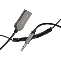 FM модулятор Vention AUX TRS 3.5мм USB Bluetooth 5.0 Coiled Cable 1.5M Gray Zinc (NAGHG) Diawest