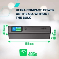 Батарея універсальна Canyon 20000mAh OnPower 230 TFT PD/130W Dark Grey (CNS-CPB230DG) Diawest