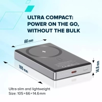 Батарея універсальна Canyon 10000mAh OnPower 510 slim Magsafe PD/20W Dark Grey (CNS-CPB510DG) Diawest