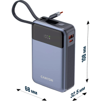Батарея універсальна Canyon 20000mAh OnPower 600 PD/65W built-in cable Dark Grey (CNS-CPB600DG) Diawest