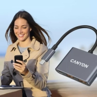 Концентратор Canyon hub DS-3 3in1 USB-C Dark Grey (CNS-TDS3) Diawest