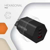 Зарядний пристрій Canyon HEXAGON 65 GaN 65W 2xPD 1xQC EU White (CND-CHAHEX65W) Diawest