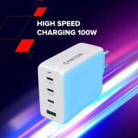 Зарядний пристрій Canyon CU100ACC GaN 100W 3xPD 1xQC EU White (CNS-CUW100ACC) Diawest