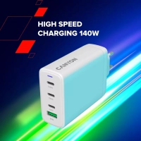 Зарядний пристрій Canyon CU140ACC GaN 150W 3xPD 1xQC EU White (CNS-CUW140ACC) Diawest