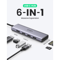 Концентратор Ugreen USB3.1 Type-C to HDMI 4K60Hz/USB 3.0х2/SD/TF/PD 100W 5-in-1 CM511 (60383) Diawest