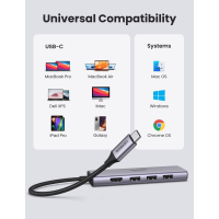 Концентратор Ugreen USB3.1 Type-C to HDMI 4K60Hz/USB 3.0х2/SD/TF/PD 100W 5-in-1 CM511 (60383) Diawest