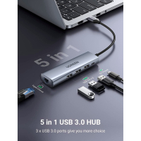 Концентратор Ugreen USB 3.0 to 3xUSB 3.0/RJ45/Micro USB CM266 Gray (60812) Diawest
