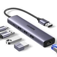 Концентратор Ugreen USB 3.0 to 3хUSB 3.0/Type-C+RJ45(1000M) Ethernet 5in1 CM475 (60554) Diawest