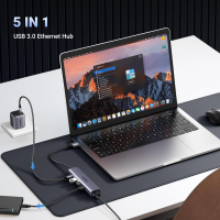 Концентратор Ugreen USB 3.0 to 3хUSB 3.0/Type-C+RJ45(1000M) Ethernet 5in1 CM475 (60554) Diawest