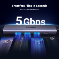 Концентратор Ugreen USB 3.0 to 3хUSB 3.0/Type-C+RJ45(1000M) Ethernet 5in1 CM475 (60554) Diawest
