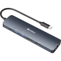 Концентратор Sandberg USB3.1 Type-C to HDMI/USB 3.0x2/RJ45/USB-C/DisplayPort PD 100W Hub 6-in-1 (136-43) Diawest