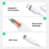 Перехідник Lightning to 3.5 mm 0.1m Headphone Jack Adapter Model US212 white Ugreen (30759) Diawest
