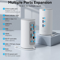 Концентратор Vention USB3.1 Type-C to HDMI/VGA/USB3.0x3/RJ45/SD/TF/TRRS 3.5m/PD/DC100W12-in-1 (TPHWC-EU) Diawest