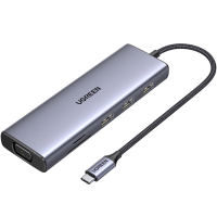 Концентратор Ugreen USB3.1 Type-C to HDMI/VGA/USB 3.0х3/RJ45/SD/TF/PD/35мм TRRS 100W 10-in-1 (15601) Diawest