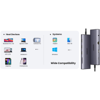 Концентратор Ugreen USB3.1 Type-C to HDMI/VGA/USB 3.0х3/RJ45/SD/TF/PD/35мм TRRS 100W 10-in-1 (15601) Diawest