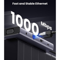 Концентратор Ugreen USB3.1 Type-C to HDMI/VGA/USB 3.0х3/RJ45/SD/TF/PD/35мм TRRS 100W 10-in-1 (15601) Diawest